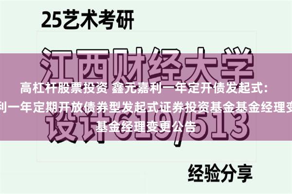 高杠杆股票投资 鑫元嘉利一年定开债发起式: 鑫元嘉利一年定期开放债券型发起式证券投资基金基金经理变更公告