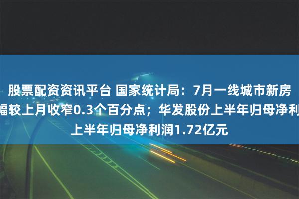 股票配资资讯平台 国家统计局：7月一线城市新房价格同比降幅较